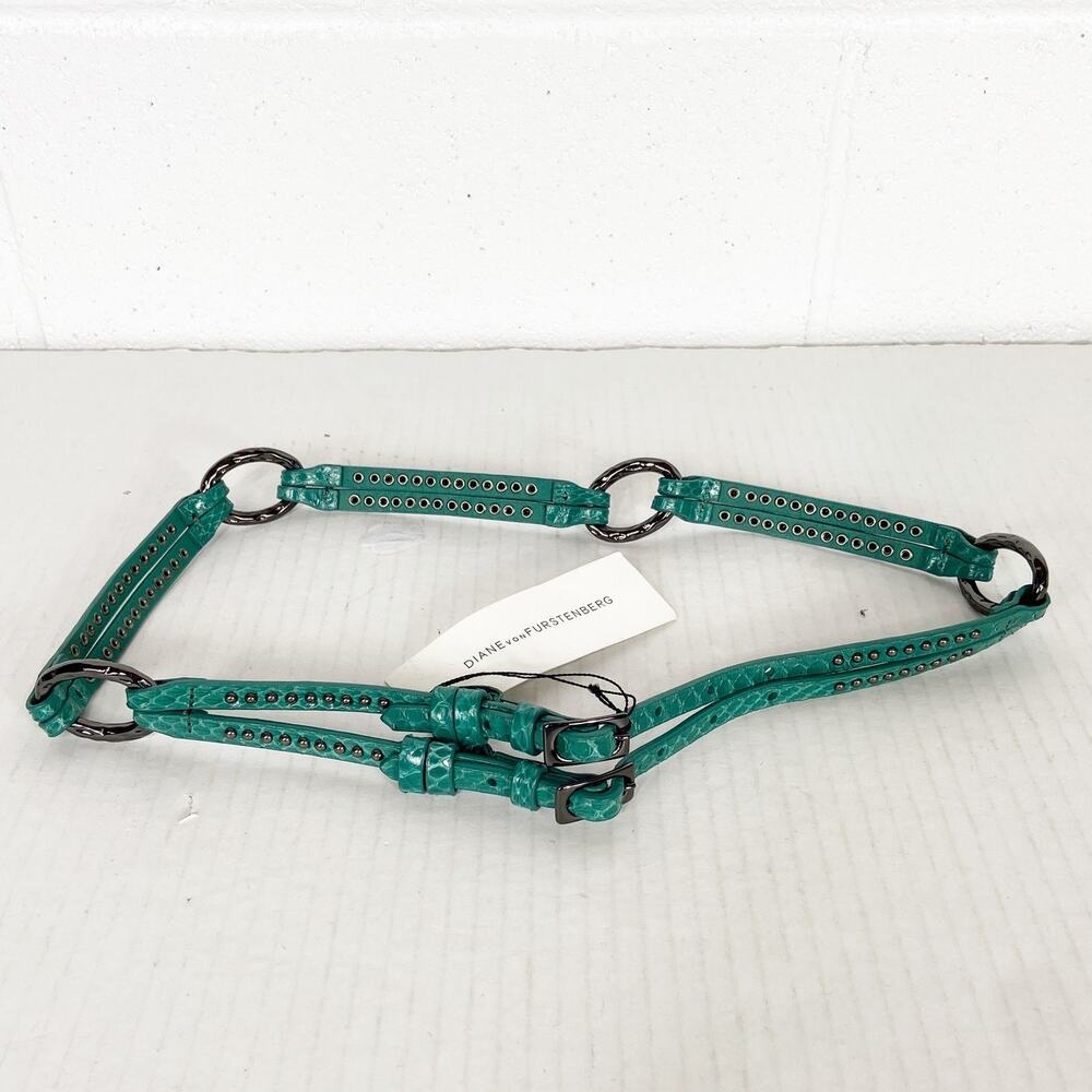 NEW Diane von Furstenberg Miller Belt Green Snake Leather Womens‎ Size XL DVF